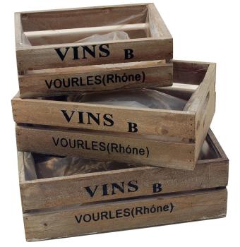 3er Set Holzkisten "Vins" Vintage Used Look